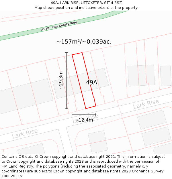 49A, LARK RISE, UTTOXETER, ST14 8SZ: Plot and title map