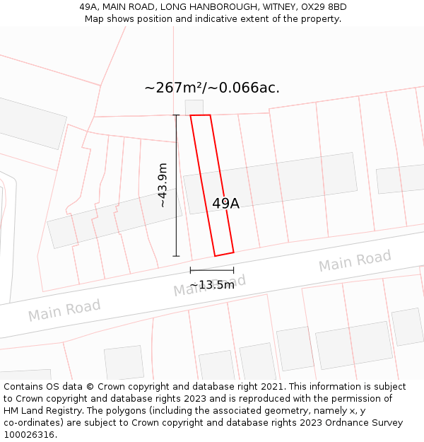 49A, MAIN ROAD, LONG HANBOROUGH, WITNEY, OX29 8BD: Plot and title map