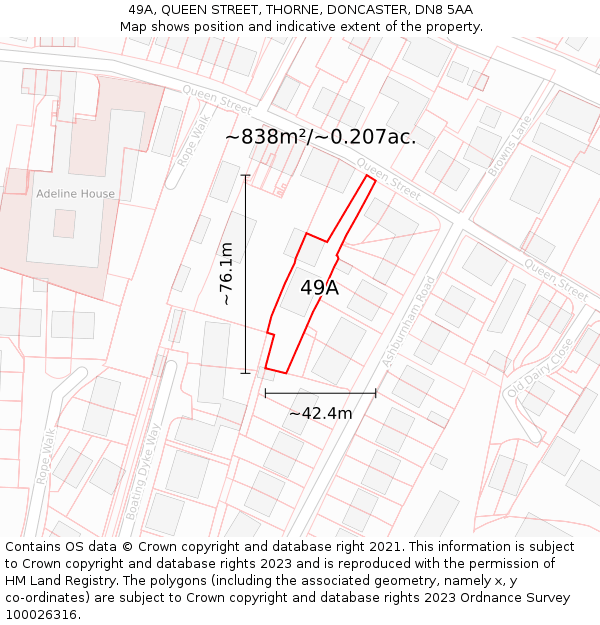 49A, QUEEN STREET, THORNE, DONCASTER, DN8 5AA: Plot and title map