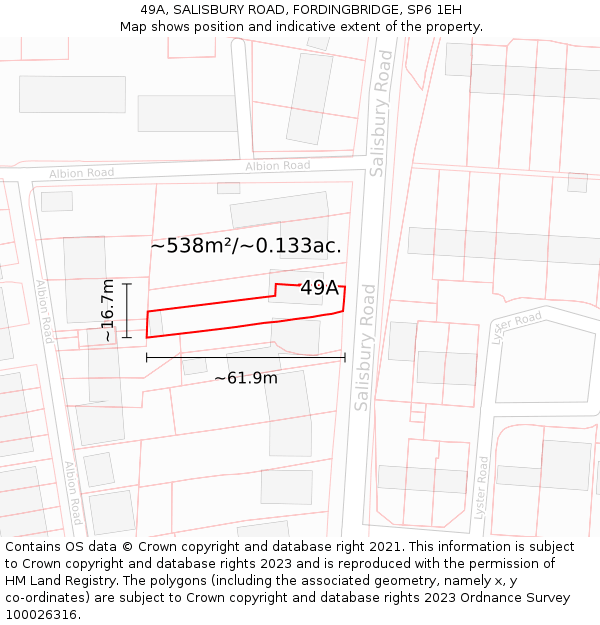 49A, SALISBURY ROAD, FORDINGBRIDGE, SP6 1EH: Plot and title map