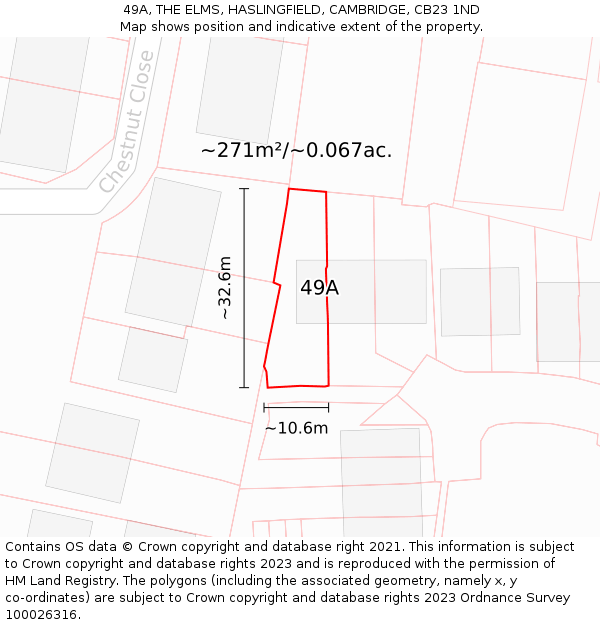 49A, THE ELMS, HASLINGFIELD, CAMBRIDGE, CB23 1ND: Plot and title map