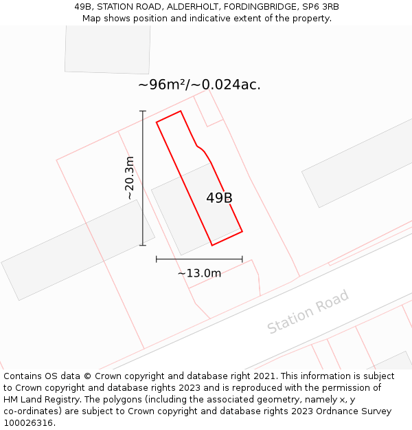 49B, STATION ROAD, ALDERHOLT, FORDINGBRIDGE, SP6 3RB: Plot and title map