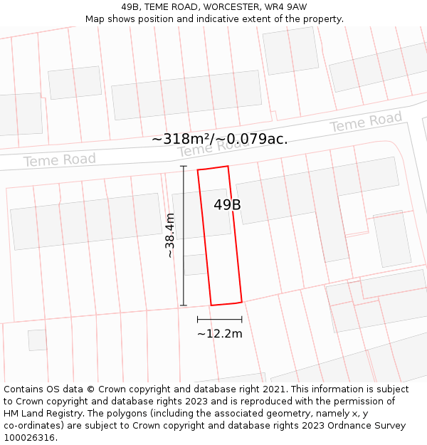 49B, TEME ROAD, WORCESTER, WR4 9AW: Plot and title map
