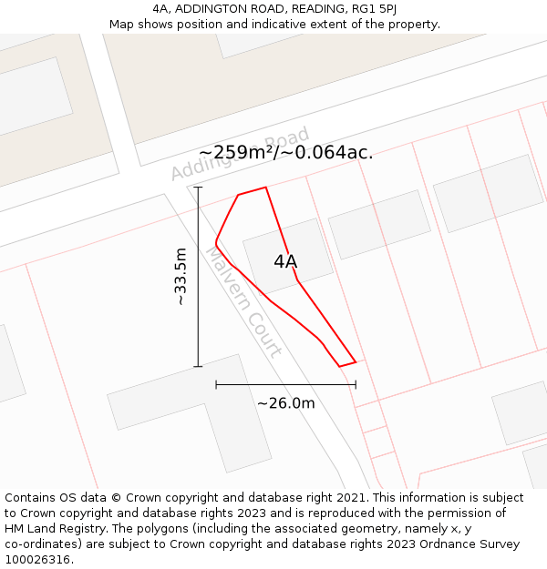 4A, ADDINGTON ROAD, READING, RG1 5PJ: Plot and title map