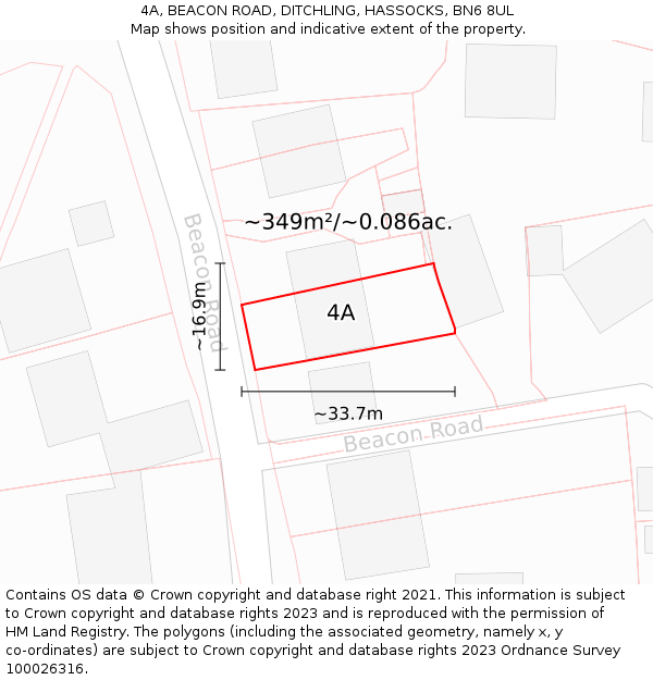 4A, BEACON ROAD, DITCHLING, HASSOCKS, BN6 8UL: Plot and title map