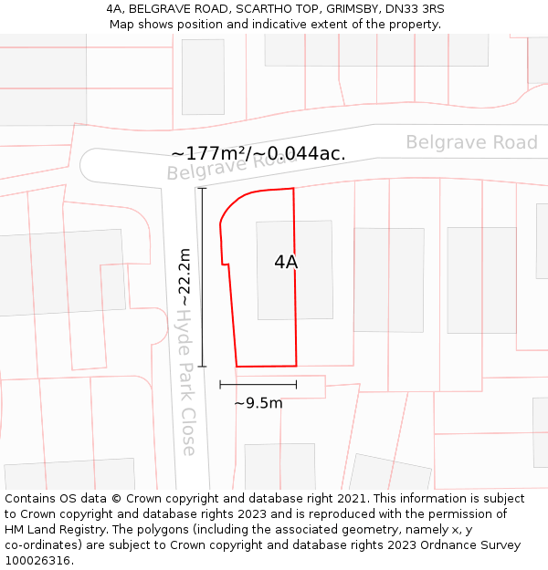 4A, BELGRAVE ROAD, SCARTHO TOP, GRIMSBY, DN33 3RS: Plot and title map