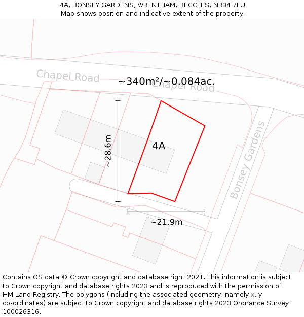 4A, BONSEY GARDENS, WRENTHAM, BECCLES, NR34 7LU: Plot and title map