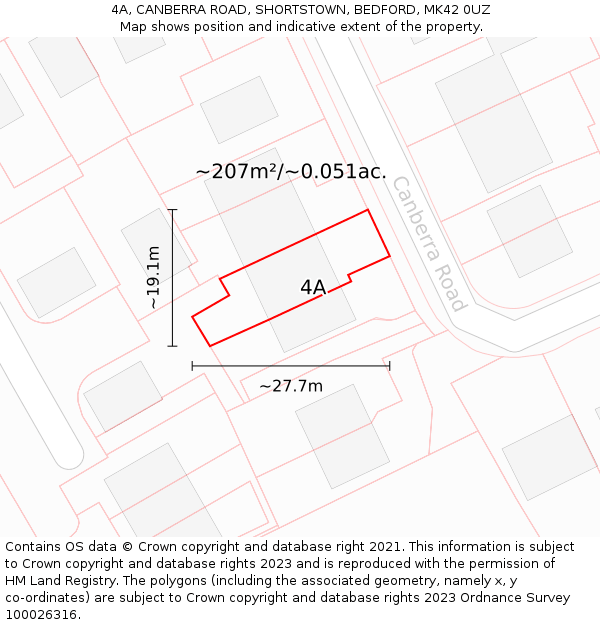 4A, CANBERRA ROAD, SHORTSTOWN, BEDFORD, MK42 0UZ: Plot and title map