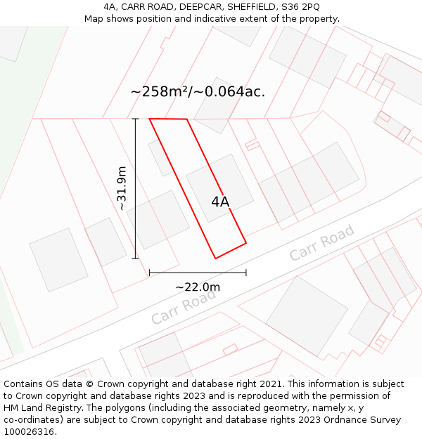 4A, CARR ROAD, DEEPCAR, SHEFFIELD, S36 2PQ: Plot and title map