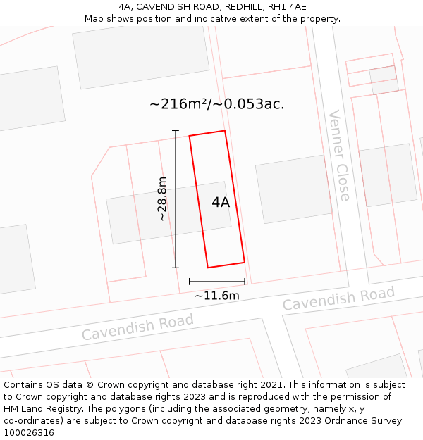 4A, CAVENDISH ROAD, REDHILL, RH1 4AE: Plot and title map