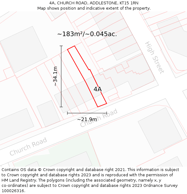 4A, CHURCH ROAD, ADDLESTONE, KT15 1RN: Plot and title map
