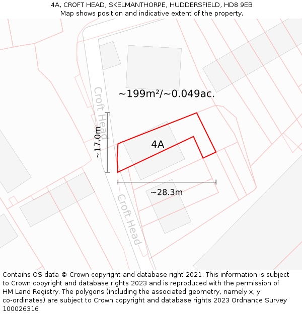 4A, CROFT HEAD, SKELMANTHORPE, HUDDERSFIELD, HD8 9EB: Plot and title map