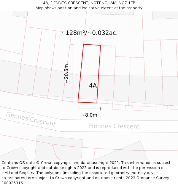 4A, FIENNES CRESCENT, NOTTINGHAM, NG7 1ER: Plot and title map