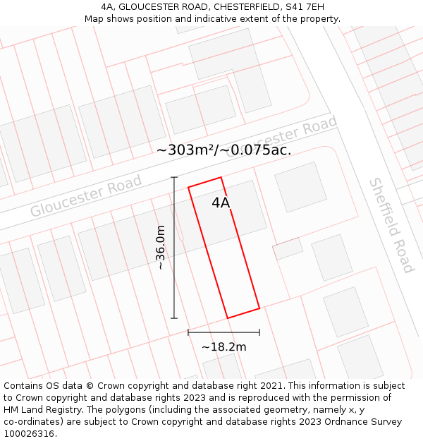 4A, GLOUCESTER ROAD, CHESTERFIELD, S41 7EH: Plot and title map