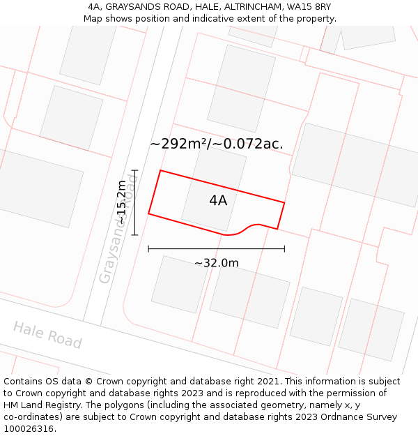 4A, GRAYSANDS ROAD, HALE, ALTRINCHAM, WA15 8RY: Plot and title map