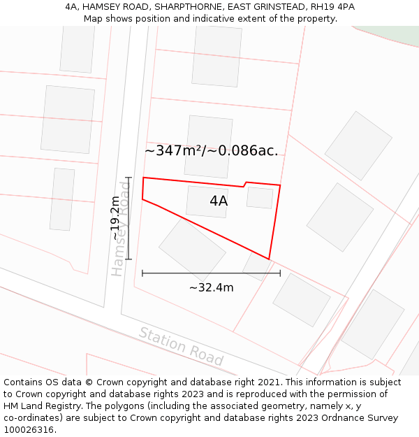 4A, HAMSEY ROAD, SHARPTHORNE, EAST GRINSTEAD, RH19 4PA: Plot and title map