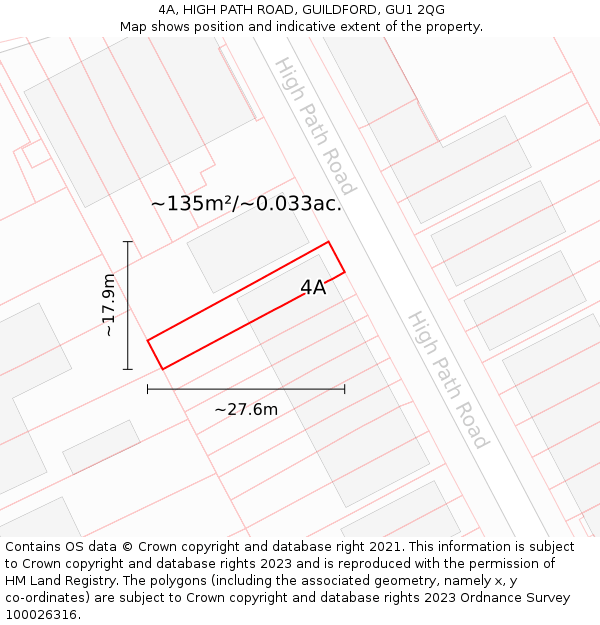 4A, HIGH PATH ROAD, GUILDFORD, GU1 2QG: Plot and title map