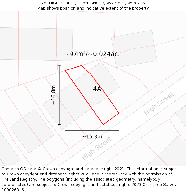 4A, HIGH STREET, CLAYHANGER, WALSALL, WS8 7EA: Plot and title map