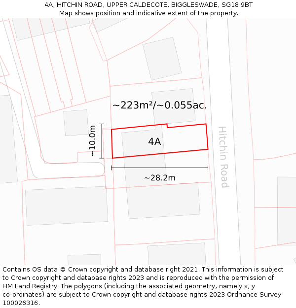 4A, HITCHIN ROAD, UPPER CALDECOTE, BIGGLESWADE, SG18 9BT: Plot and title map