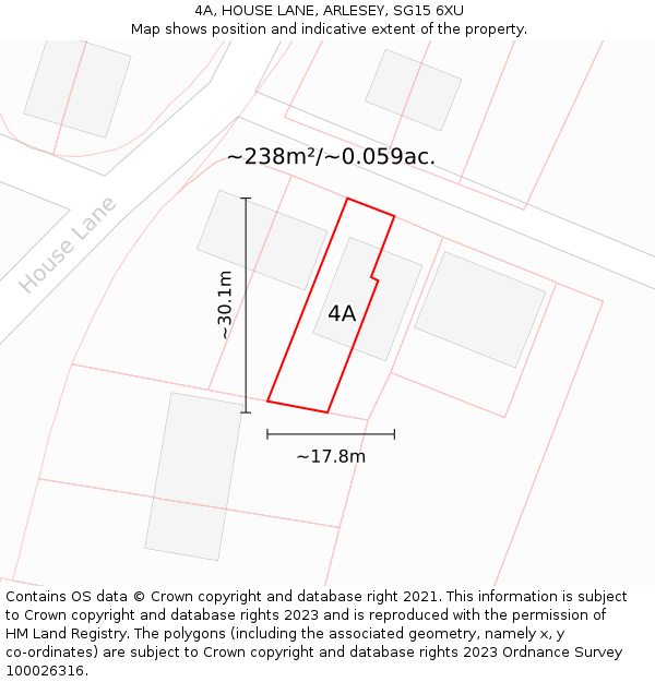 4A, HOUSE LANE, ARLESEY, SG15 6XU: Plot and title map
