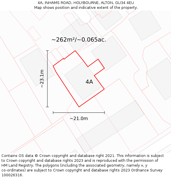 4A, INHAMS ROAD, HOLYBOURNE, ALTON, GU34 4EU: Plot and title map