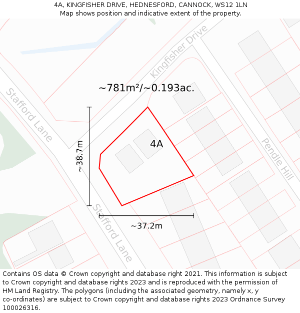 4A, KINGFISHER DRIVE, HEDNESFORD, CANNOCK, WS12 1LN: Plot and title map