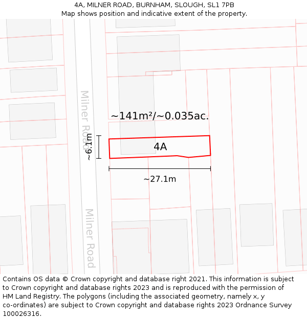 4A, MILNER ROAD, BURNHAM, SLOUGH, SL1 7PB: Plot and title map