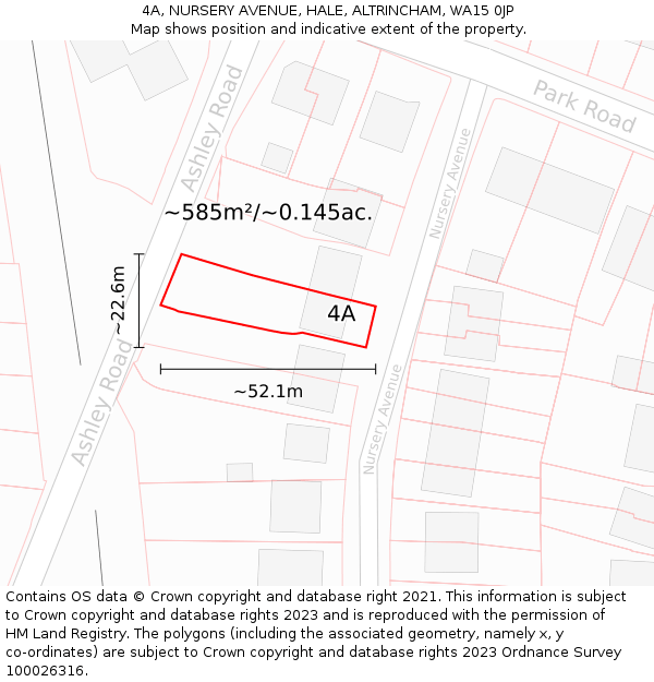 4A, NURSERY AVENUE, HALE, ALTRINCHAM, WA15 0JP: Plot and title map