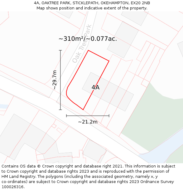 4A, OAKTREE PARK, STICKLEPATH, OKEHAMPTON, EX20 2NB: Plot and title map
