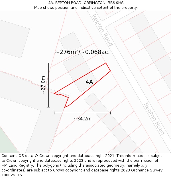 4A, REPTON ROAD, ORPINGTON, BR6 9HS: Plot and title map