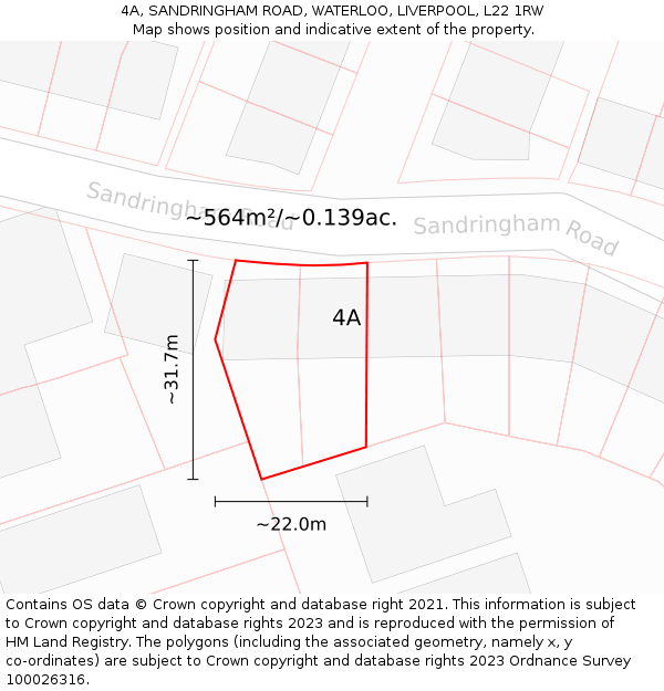 4A, SANDRINGHAM ROAD, WATERLOO, LIVERPOOL, L22 1RW: Plot and title map