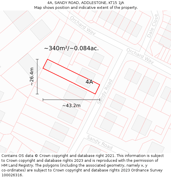 4A, SANDY ROAD, ADDLESTONE, KT15 1JA: Plot and title map