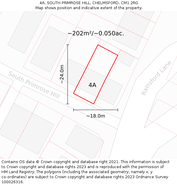 4A, SOUTH PRIMROSE HILL, CHELMSFORD, CM1 2RG: Plot and title map