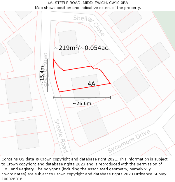4A, STEELE ROAD, MIDDLEWICH, CW10 0RA: Plot and title map