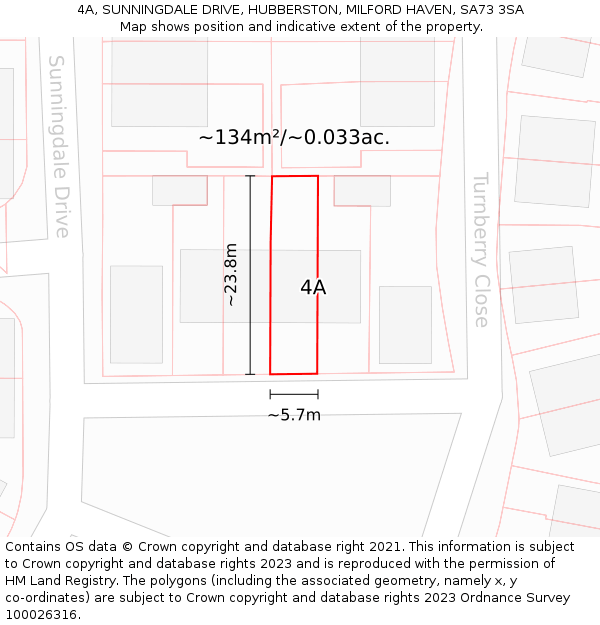 4A, SUNNINGDALE DRIVE, HUBBERSTON, MILFORD HAVEN, SA73 3SA: Plot and title map