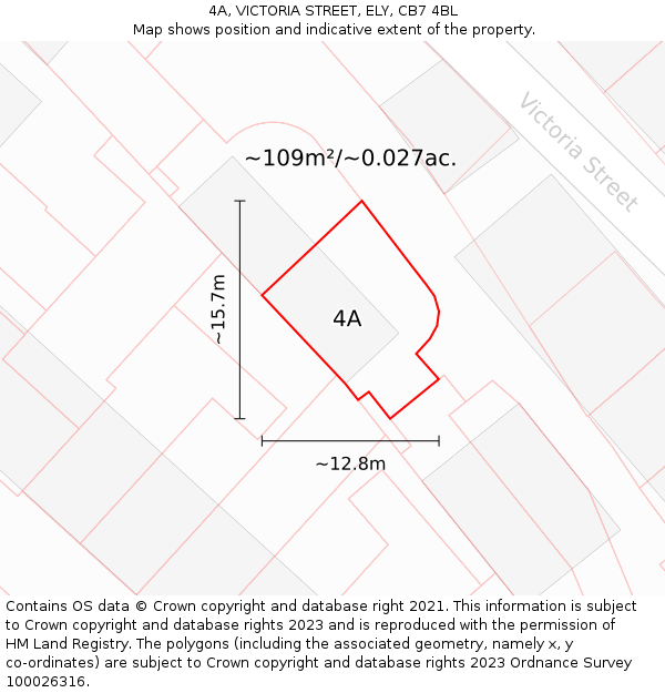 4A, VICTORIA STREET, ELY, CB7 4BL: Plot and title map