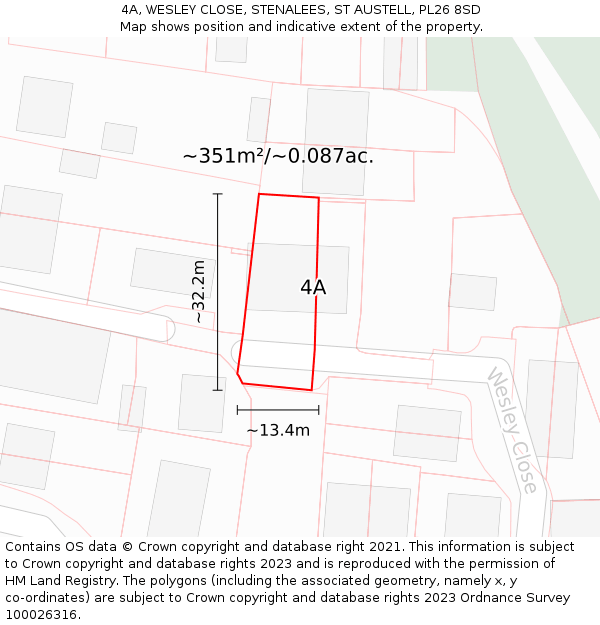 4A, WESLEY CLOSE, STENALEES, ST AUSTELL, PL26 8SD: Plot and title map