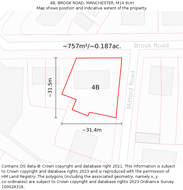 4B, BROOK ROAD, MANCHESTER, M14 6UH: Plot and title map