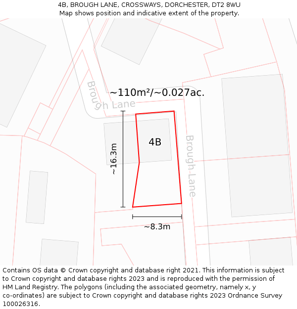 4B, BROUGH LANE, CROSSWAYS, DORCHESTER, DT2 8WU: Plot and title map