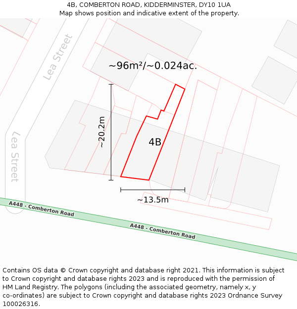 4B, COMBERTON ROAD, KIDDERMINSTER, DY10 1UA: Plot and title map