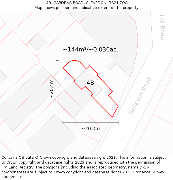 4B, GARDENS ROAD, CLEVEDON, BS21 7QG: Plot and title map