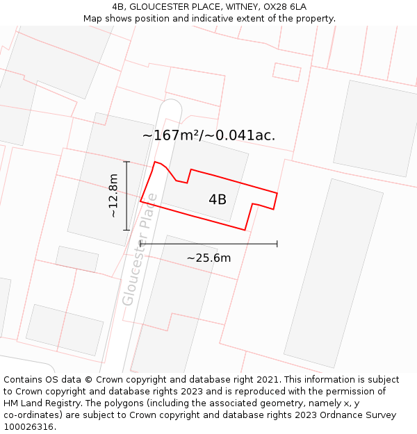 4B, GLOUCESTER PLACE, WITNEY, OX28 6LA: Plot and title map
