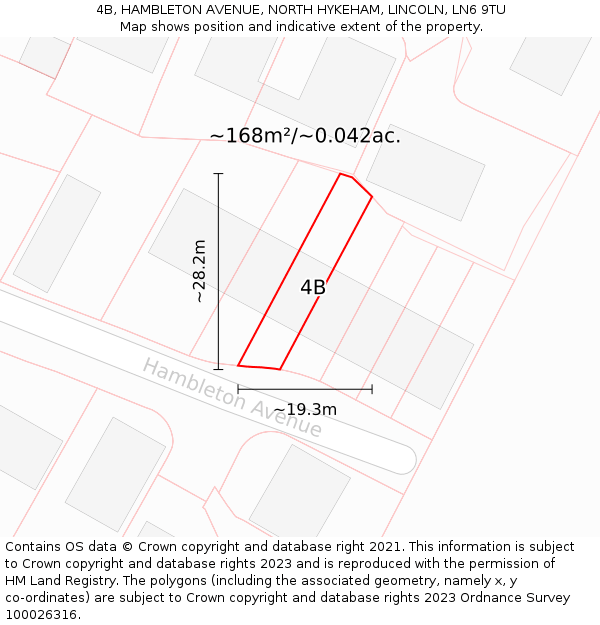 4B, HAMBLETON AVENUE, NORTH HYKEHAM, LINCOLN, LN6 9TU: Plot and title map