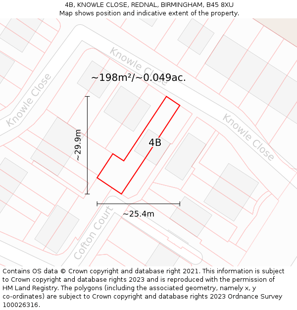 4B, KNOWLE CLOSE, REDNAL, BIRMINGHAM, B45 8XU: Plot and title map