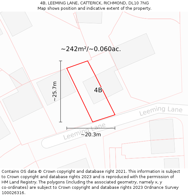 4B, LEEMING LANE, CATTERICK, RICHMOND, DL10 7NG: Plot and title map