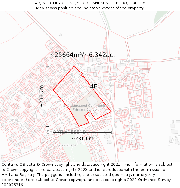 4B, NORTHEY CLOSE, SHORTLANESEND, TRURO, TR4 9DA: Plot and title map