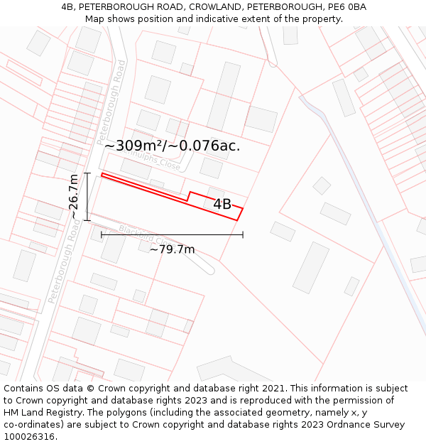 4B, PETERBOROUGH ROAD, CROWLAND, PETERBOROUGH, PE6 0BA: Plot and title map