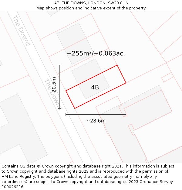 4B, THE DOWNS, LONDON, SW20 8HN: Plot and title map