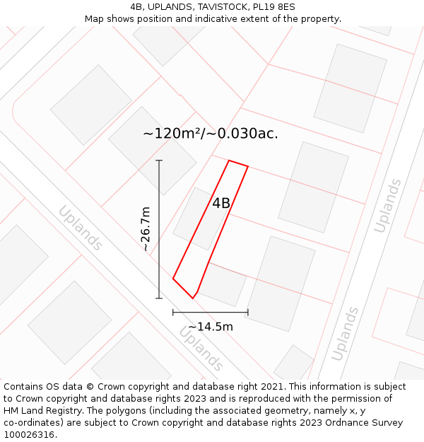 4B, UPLANDS, TAVISTOCK, PL19 8ES: Plot and title map