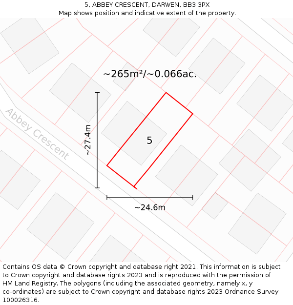 5, ABBEY CRESCENT, DARWEN, BB3 3PX: Plot and title map